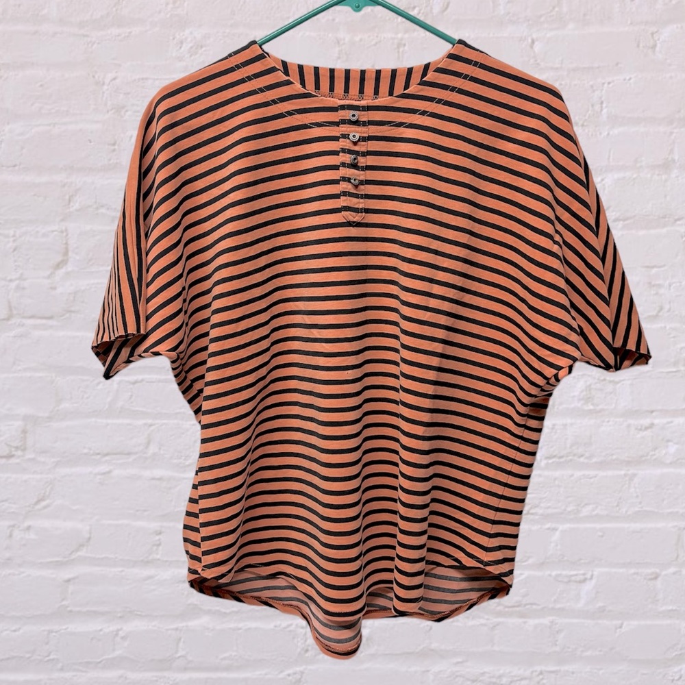 Vintage orange black striped boxy cutout short sleeve large horizontal stripes